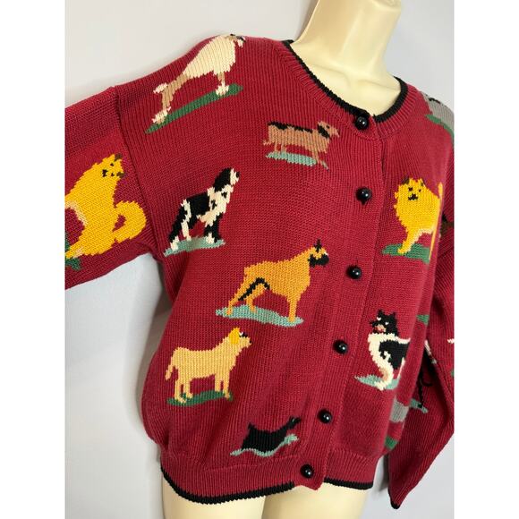 VTG Christine Foley Dogs Knit Cardigan Sweater Women's S (1) Red 90s Dog Pets - Picture 4 of 13